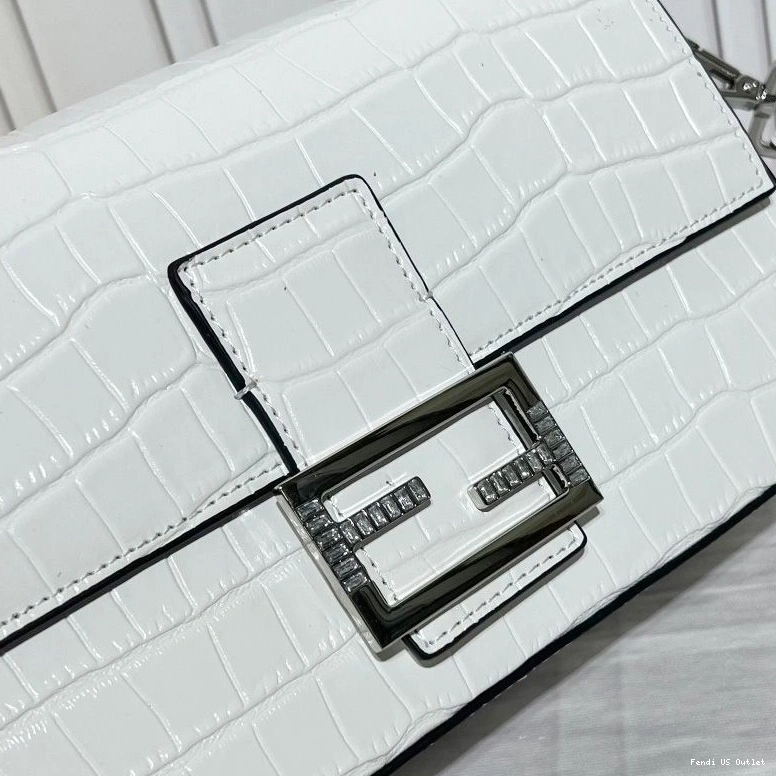 Affordable HOT Leather Baguette White In Medium Fendi Tiffany Crocodile Bag 0719